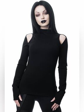 Killstar Nebula Black Long Sleeve Top With Cutouts Size XS